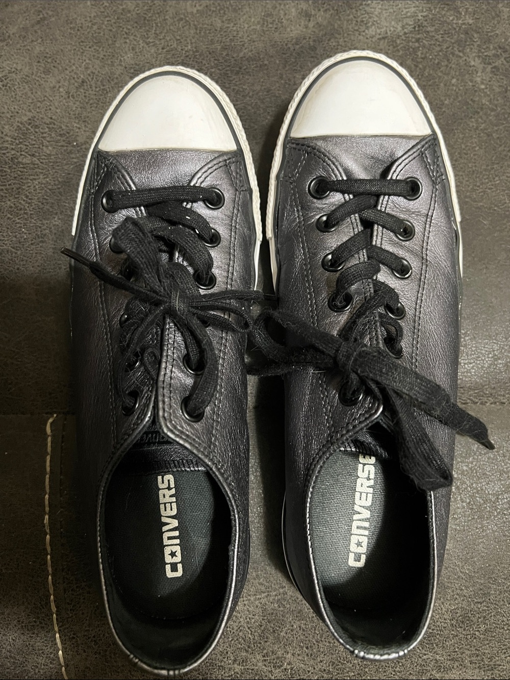 Women’s Leather Converse Dark Gray/silver Low-Top Sneakers